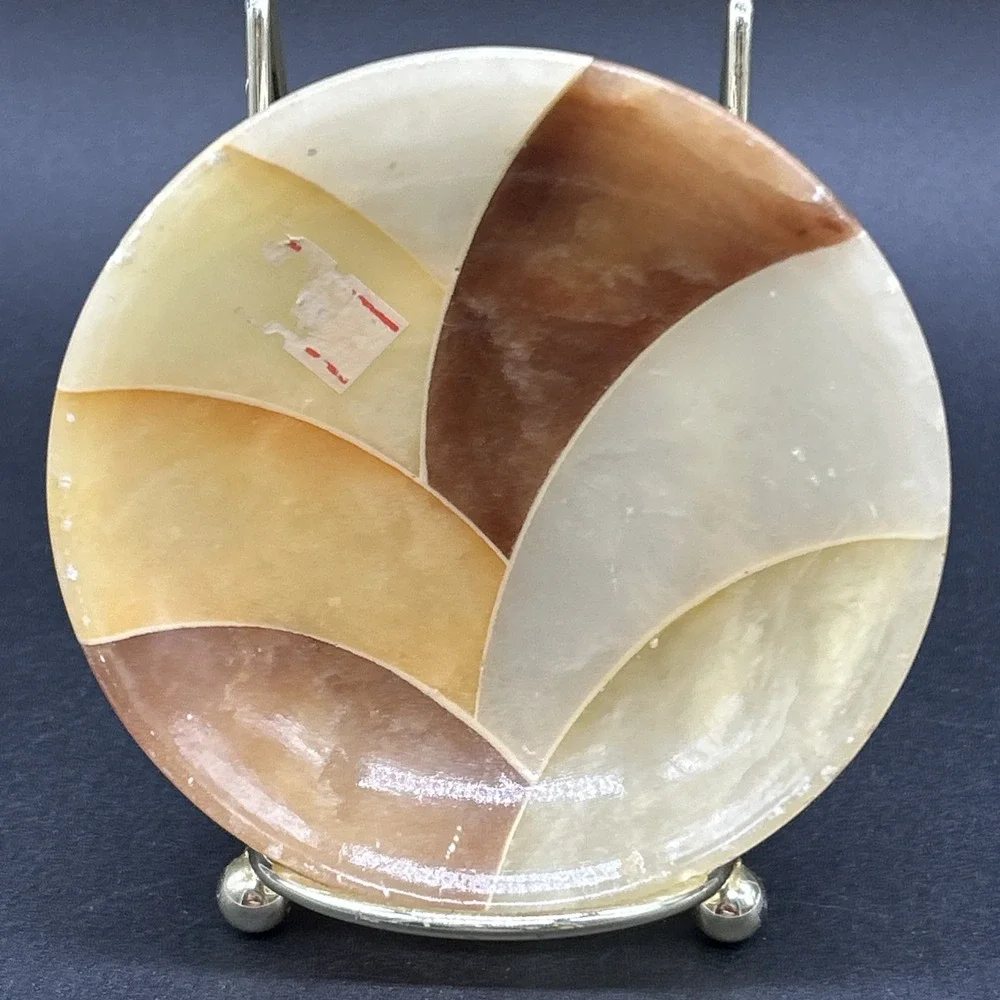 Vtg Italian Alabaster Onyx Striped Trinket Bowl Mid Century Organic Modern Dish